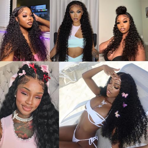 200% Density 30 Inch 13x6 Deep Wave Lace Front Wigs Human Hair Curly HD Lace Front Human Hair Wig Pre Plucked 100% Real Human Hair No Synthetic Blend No Tangle No Shedding Triple Lifespan 3X