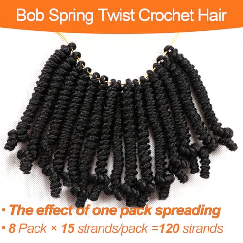8 Packs Short Spring Twist Crochet Hair 4Inch Pretwisted Passion Twist Crochet Hair Curly Pre Looped Crochet Braids Hair Bomb Twist Kids Crochet Hair for Black Women (4 Inch, 1B#)