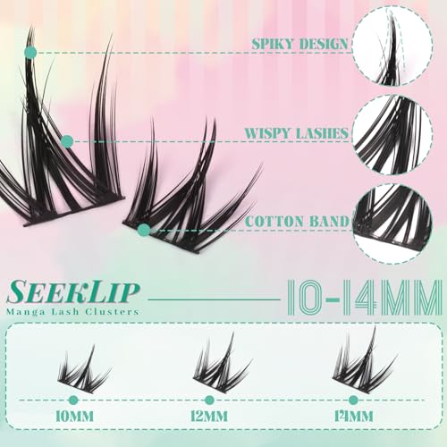 SeekLip Lash Clusters Manga Eyelash Clusters C Curl Spiky Natural Cluster Eyelashes 120PCS Anime Natural Look Cluster Eyelash Extensions for DIY at Home (Pulse C-10-14Mix)