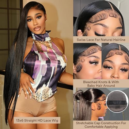 Straight Wigs Human Hair 13x6 Lace Front Wigs Pre Plucked 100% Human Hair Wig,230Density,Triple Lifespan, Straight Hd Lace Frontal Wigs Human Hair for Women Natural Color (20Inch)