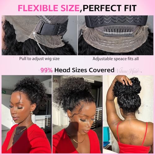 V SHOW Hidden Strap 360 Lace Front wig Human Hair with Water wave Glueless Wig Pre Plucked Pre Cut & Bleached Knots Invisible Drawstring 180% Density Brazilian Virgin Hair 20 Inch