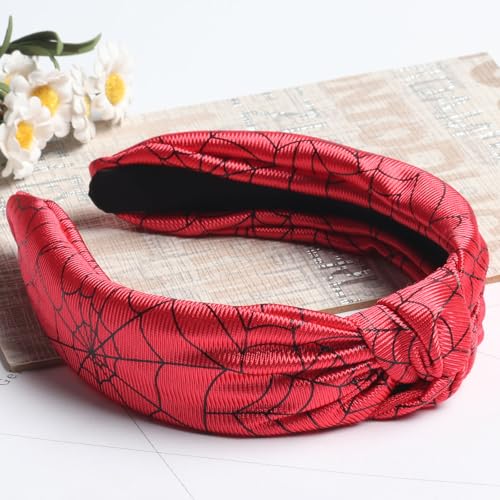 Halloween Headband for Women Girls, Black Spider Web Hair Band Wide Top Knot Red Hair Accessories Non Slip Headband Funny Halloween Party Costume Cosplay Supplies Decoration
