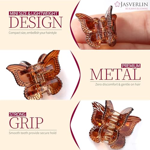 Mini Butterfly Hair Clips, 50pcs Black Brown Clear, Small Claw Clips Accessories for Women Girls Bangs, Little Butterflies Claws or Fine Thin Short Hair Bulk (Classic)