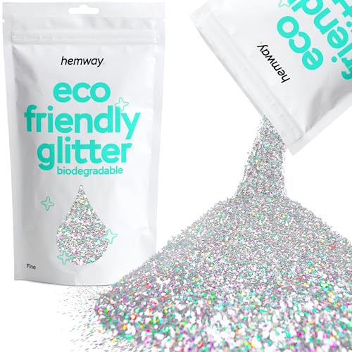 Hemway Eco Friendly Biodegradable Glitter 100g / 3.5oz Bio Cosmetic Safe Sparkle Vegan For Face, Eyeshadow, Body, Hair, Nail And Festival Makeup, Craft - Fine (1/64" 0.015" 0.4mm) - Silver Holographic