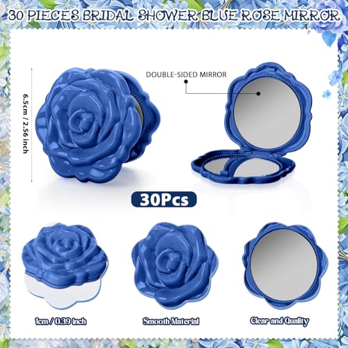 XunYee 30 Sets Bridal Shower Favors for Guests 30 Rose Compact Mirror Bulk 30 Hair Ties Satin Elastic Scrunchies 30 Thank You Card and Organza Bags Souvenir Gift for Wedding Party Favors (Dusty Blue)