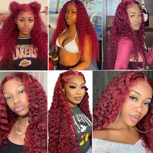 #99J Burgundy Bundles Human Hair Water Wave Bundles 16 18 20 Inch Wine Red Water Wave Bundle Human Hair Extensions Unproceesed Virgin Hair 50 Gram Per Bundle 3 Bundle
