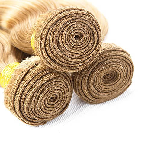 P27/613 Highlight Blonde Bundles Human Hair Deep Wave Bundles 12 14 16 Inch Honey Blonde Deep Wave Bundle Unprocessed Brazilian Virgin Weave Hair 3 Bundle 50 Gram Per Bundle