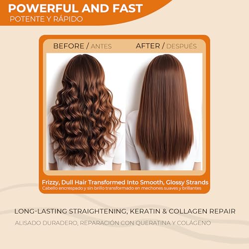 SLUJ Keratin Hair Treatment, Brazilian Straightening Kit with Keratin, Collagen & Hyaluronic Acid,18 Week Home Salon Professional Straightening - Keratina para Alisar el Pelo, Gentle Scent, 2 x Use