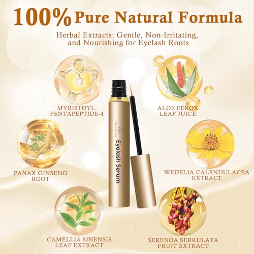 Premium Eyelash Growth Serum: Advanced Vegan Formula for Longer Thicker Lashes (Champagne Gold)