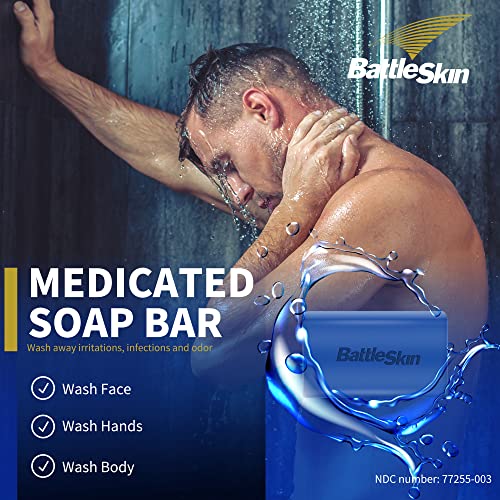 Battleskin Antifungal Medicated Soap Bar, Tea Tree Oil Body Soap Bar, Athletes Foot Jock Itch Ringworm Yeast Infection Treatment With Natural Oil
