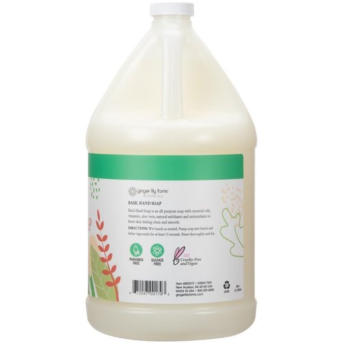 Ginger Lily Farms Botanicals All-Purpose Liquid Hand Soap Refill, 100% Vegan & Cruelty-Free, Basil Scent, 1 Gallon (128 fl oz)