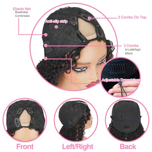 sterly V Part Wig Human Hair Glueless No Leave Out Upgrade U Part Wigs Burmese Curly Wig with Spiral End Deep Curly Wigs For Women Full Head Clip In Half Wigs 200% Density 18inch