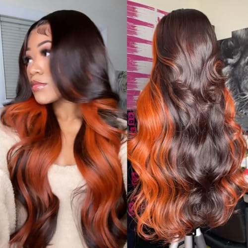 Ginger Highight Body Wave Wig Brazilian Remy Wig 13x4 Transparent Lace Front Human Hair Wigs Pre Plucked Hairline With Baby Hair Bleached Knots (18inch, 13X4)
