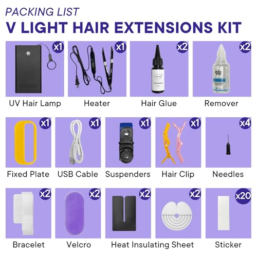 Upgraded V Light Hair Extension Kit UV LED Hair Lamp Machine, Faster Wig Hair Extensions Glue Curing UV Dryer Gel Light, Rechargeable Hair Extension V Lights for Home Salon Hairdressing