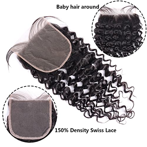 Brazilian Kinky Curly 6x6 Lace Closure 100% Unprocessed Human Virgin Hair Pre Plucked Jerry Curly Pre-Plucked Hairline Deep Curly Closure Natural Black With Baby Hair (22inch, curly 6x6 closure)