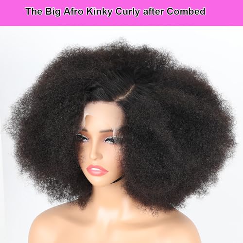 13x6 Afro Curly Lace Front Wigs - Human Hair, 200% Density, Transparent Frontal, Pre Plucked, Knots Bleached, Black, 22 Inch