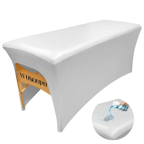 WUSOUPU White Lash Bed Cover Wipeable PU Leather Massage Table Cover Waterproof, Ultra-Durable Massage Bed Cover Wrinkle-Resistant Silky Spa Bed Cover Reusable Wax Bed Cover for Esthetician(6FT)