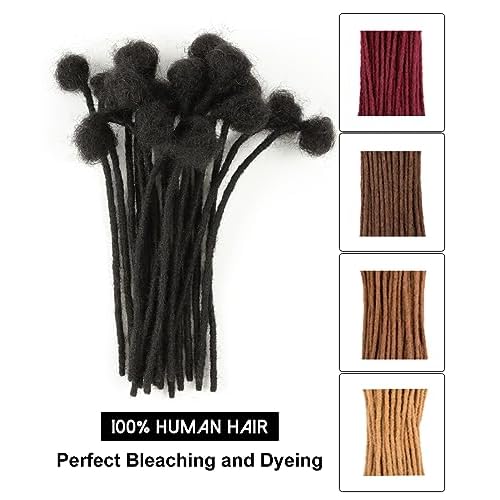 14inch 60 Strands 0.8cm Width 100% Human Hair Dreadlock Extensions, Full Handmade Loc Extensions Human Hair for Men Women Kids, Permanent Dread Extensions Can Be Dyed Bleached(Natural Black)