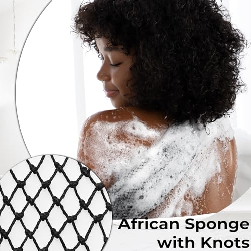 Authentic African Net Sponge with Knots - Afro Scrubber Bath Loofah Exfoliating Net Sponge for Shower - 2 Pack African Bath Sponges Exfoliator for Most Skin Types Back Scrub Washer Accessories