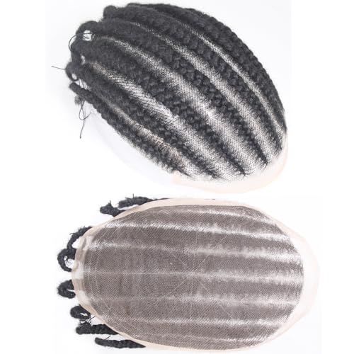 Afro Braids Male Hair Prosthesis Eight Strand Braids Toupee for Men and Women Breathable Full Lace 100% Human Hair Wig Black Color