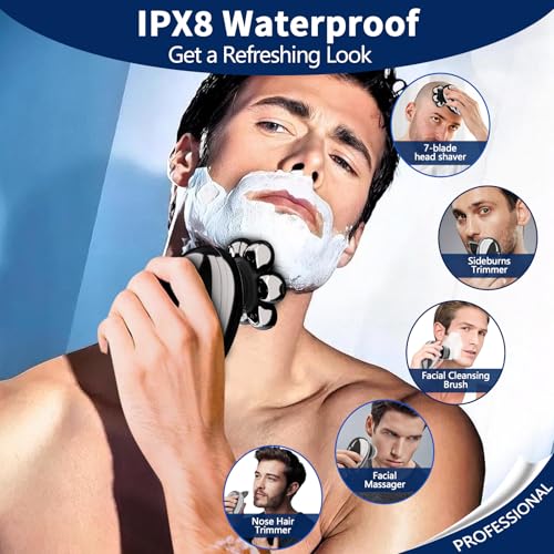 Head Shavers for Bald Men, Electric Razor for Men, IPX8 Waterproof Dry/Wet Bald Head Shaver with 10000 RPM High-Speed Motor, Rechargeable Head Razor with LED Display, Perfect for Home & Travel