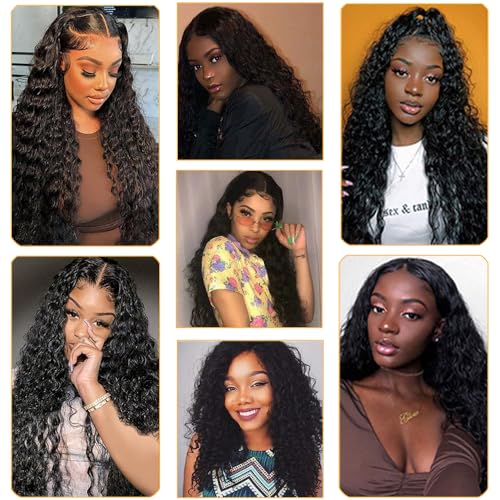 Water Wave Human Hair Bundles Brazilian Remy Water Wave Human Hair Bundles 10A Curly Human Hair 3 Bundles Unprocessed Human Hair Extension Double Weft Natural Color for Black Women 20 22 24inch
