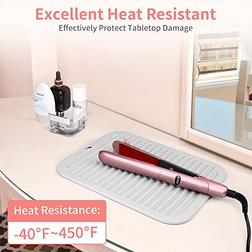 Large Silicone Heat Resistant Mat for Hair Tools, Heat Mat for Curling Iron, Vanity Pad Accessories/Organizer, Portable Hair Styling Hot Tools Mat for Home Travel Salon, with Sticky Tape (Cream)