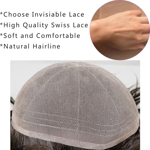 Swiss Full Lace Men's Toupee 100% European Virgin Human Hair 6" Straight Hair 120-130% Medium Density (Natural Black Color)