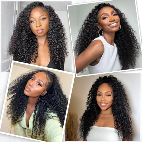 Curly Bundles Human Hair Kinky Curly Human Hair Bundles 100% Unprocessed Brazilian Virgin Hair Quick Weave Extensions for Women Natural Black 18 20 22 Inch