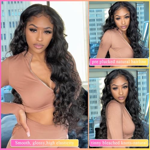 13x4 Body Wave Lace Front Wigs Human Hair for Women 180% Density HD Lace Front Wigs Human Hair Pre Plucked Natural Hairline Brazilian Virgin Glueless Wigs (30 Inch)