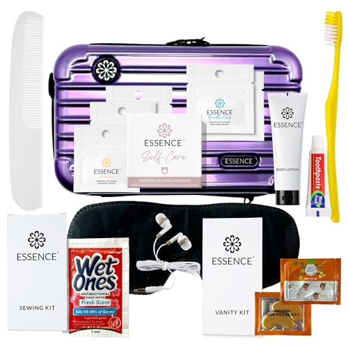Essence Travel Amenity Kit - Compact Wellness Organizer with 5 Nasal Diffusers + 9 Traveler Comfort Essentials for Flights, Hotels & Adventures - Wearable Aromatherapy Self-Care On the Go