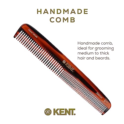 Kent 9T Tortoiseshell Fine Tooth and Wide Tooth Comb - Large Handmade and Saw-Cut Fine Hair Dressing Comb - Wet Hair Detangler Combs for Women and Durable Grooming Made in England
