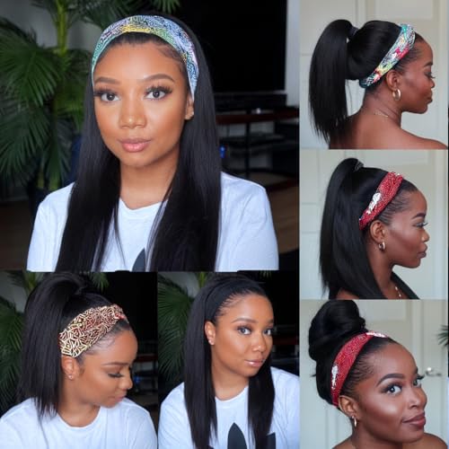 Headband Wig Human Hair Straight Headband Wigs for Black Women Glueless None Lace Wig 150% Density Straight Headband Wig Natural Colour 28 Inch
