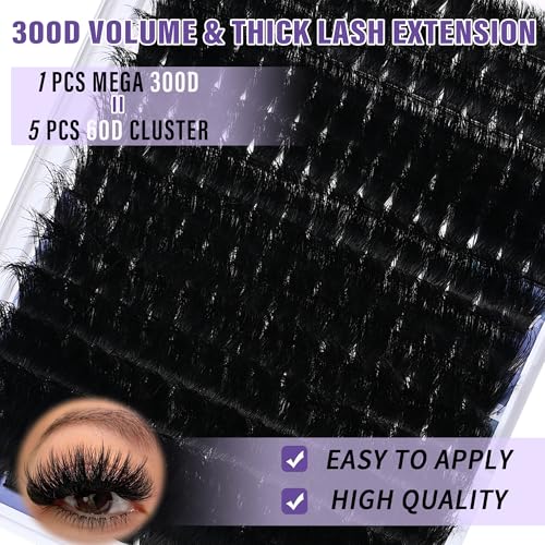 300D Lash Clusters Extensions Mega Cluster Eyelash Lashes 224 Pcs Thick Volume D Curl Wispy Individual Lashes DIY Lash Extension 12-25MM False Eyelashes Makeup at Home Replacement for Yaiseiko