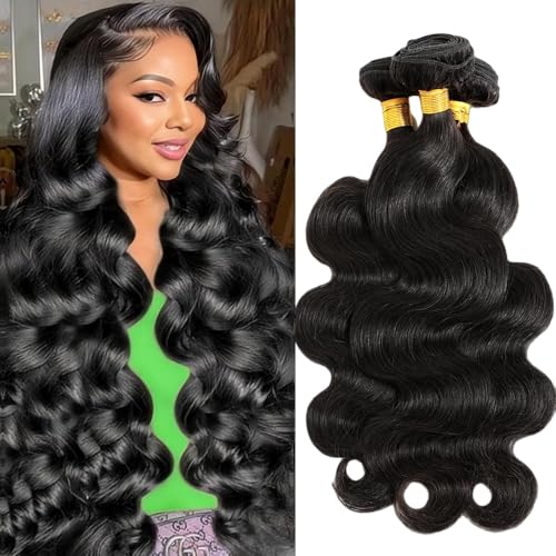 Body Wave Bundles Human Hair 22 24 26 Inch 3 Bundles 12A Brazilian Hair Bundles 100% Unprocessed Brazilian Body Wave Human Hair Bundles Natural Black Glossy Hair Bundles