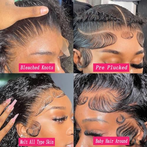 13x6 Deep Wave Wigs Human Hair Deep Wave Lace Front Wigs Human Hair 200% Density HD Lace Frontal Wigs for Balck Women Pre Plucked Glueless Deep Curly Wig Natural Black (26 Inch)