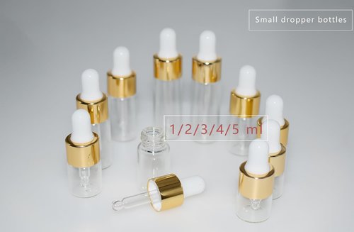 Hustar Small Dropper Bottle, 1ml+2ml+3ml+4ml+5ml 10Pcs Mini Glass Sample Dropper Bottles for Travel Liquids tiny