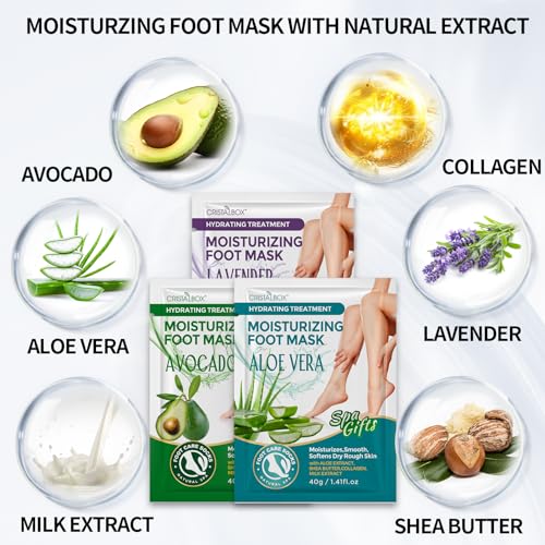 Moisturizing Foot Mask 5 Pack,Hydrating Foot Masks for Dry Cracked Feet,Moisturizing Socks Dry Skin Moisturizer for Soft and Smooth Touch Feet,Foot Care Spa Gifts for Women Men Stocking Stuffers