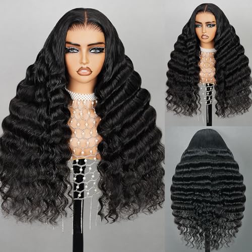 6x5 Wear And Go Glueless Wigs Human Hair 220% Density Lace Front Wigs Human Hair Loose Deep Wave Wigs Pre Cut Lace 12a Real Pre Bleached New Body Wave Wig (20inch, 5X6 Loose Curly Wig)