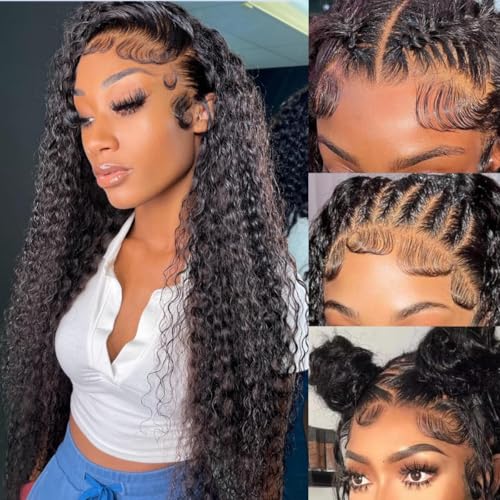 250 Density 13x6 HD Lace Front Wigs Human Hair Upgraded Tiny Knots Real Pre Bleached 26inch Deep Wave Invisible Full Lace Frontal Wig Glueless Curly Wigs Human Hair for Black Women