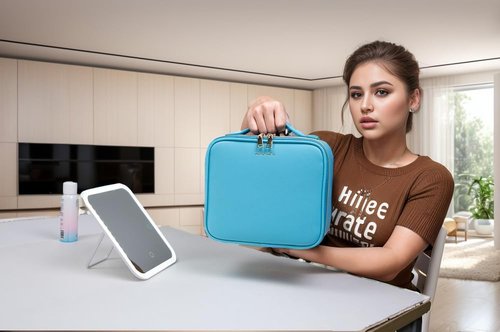 Gdsshuhung Makeup Bag with Mirror | Partitionable Professional Makeup Organizer | Large Travel Makeup Bag for Women | Cosmetic Case for Daily & On-the-Go Use (Lake Blue)
