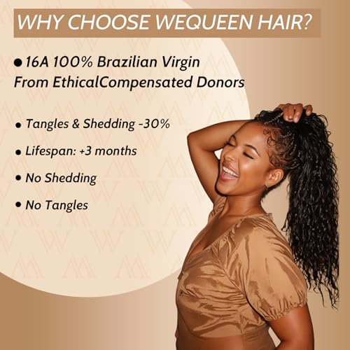 Wequeen 16A Human Braiding Hair Deep Wave 100g 22 Inch 100% Unprocessed Brazilian Virgin Hair No Weft Bulk Human Hair for Braiding Curly Hair Extensions for Boho Braids, Natural Black