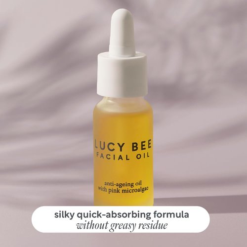 Lucy Bee Face Oil, Certified Organic, Antioxidant Rich Facial Oil, Pink Microalgae, Vitamin E & Squalane, Lightweight & Luxurious, Dermatologist Approved, Cruelty Free & Vegan, 0.6fl oz