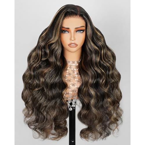 Arabella Balayage Lace Front Wig Human Hair 13x4 Rear to Go Glueless Wig 210% Density Body Wave Wigs 12A Balayage HD Lace Frontal Wig Pre Plucked With Baby Hair (22inch, 13X4 Body Wave)