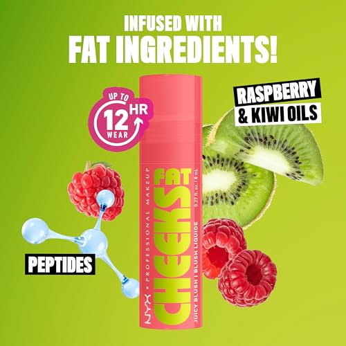 NYX PROFESSIONAL MAKEUP Fat Cheeks Liquid Blush, Buildable, Dewy Blush with Long-Lasting 12HR Wear - Fig Fizz (Soft Peach)