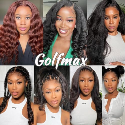 GOLFMAX 30 Inch Yaki Straight Lace Front Human Hair Wig 13x4 Transparent Lace Frontal Wig Pre Plucked Hairline 100% Human Hair Wigs For Black Women Kinky Straight Natural Hairstyles