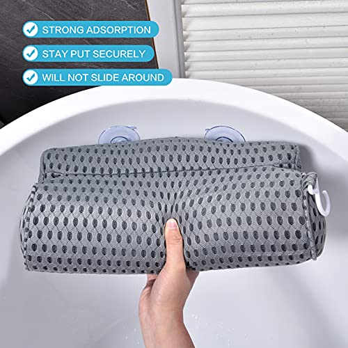 OMYSTYLE Bath Pillow for Tub, Quick Dry & Extra Thick Bathtub Pillow for Head Neck and Back Support, 4D Air Mesh with Powerful Suction Cups, Dark Grey