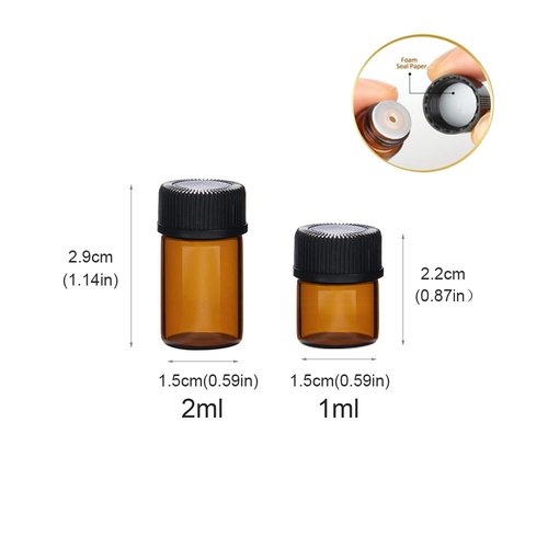 Elfenstall- 100pcs 1ml (1/4 dram) Amber Mini Glass Bottle 1cc Amber Vial Small Essential Oil Perfume liquid Sample Bottle + 1PC Clean Cloth