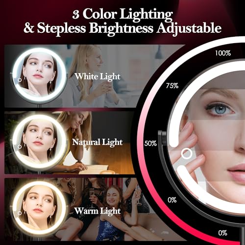 Led Makeup Mirror with Lights, 20X Magnifying Mirror, Rechargeable Magnified Makeup Mirror with 360¡ÆRotation & Height Adjustable, Detachable Vanity Mirror(Black)