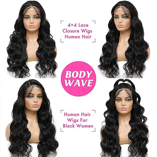 Body Wave Lace Front Wigs Human Hair Pre Plucked 4x4 HD Lace Closure Wigs Human Hair 180% Density Brazilian Glueless Wigs Human Hair Natural Black 26 Inch
